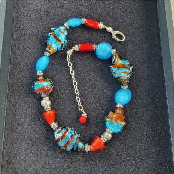 Vintage Chunky Murano Glass Lampwork Sculptural Beaded Necklace - Picture 6 of 11